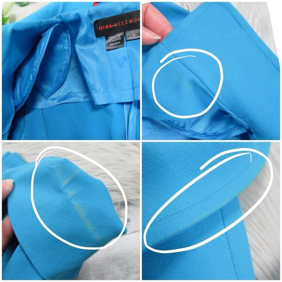 NINA MCLEMORE Turquoise Blue Blazer Open Front Jacket Women’s Size 2 - Picture 11 of 13